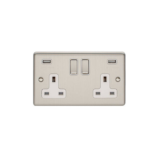 Enhance Decorative 2 Gang Usb Socket - Satin Stainless