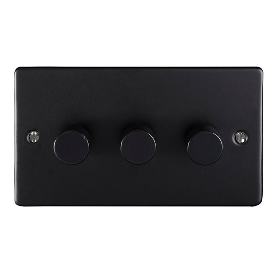 Enhance Decorative 3 Gang Dimmer - Matt Black