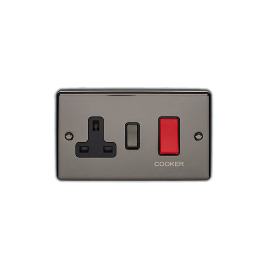 Enhance Decorative 45Amp Switch With A Socket - Black Nickel