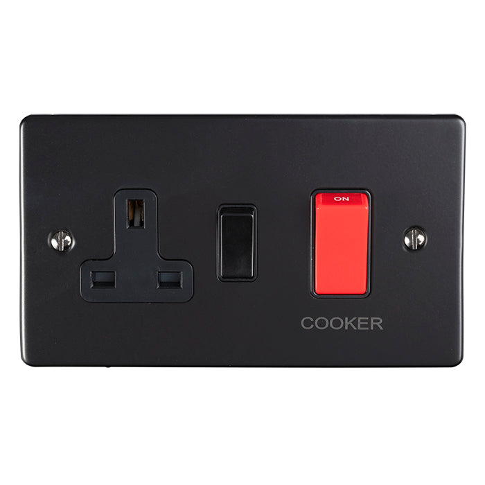 Enhance Decorative 45Amp Switch With A Socket - Matt Black