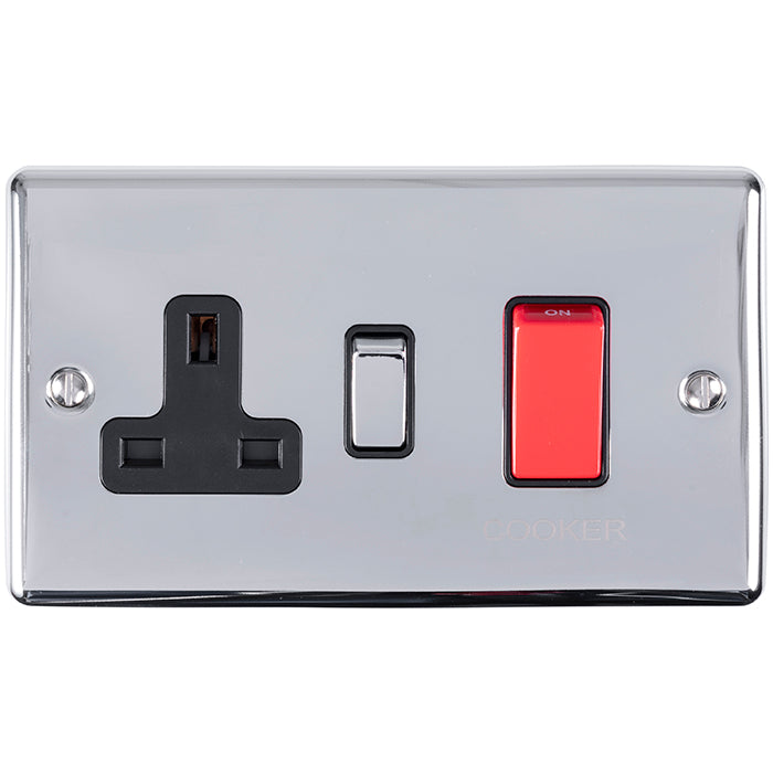 Enhance Decorative 45Amp Switch With A Socket - Polished Chrome