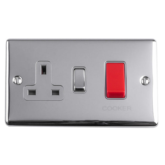 Enhance Decorative 45Amp Switch With A Socket - Polished Chrome