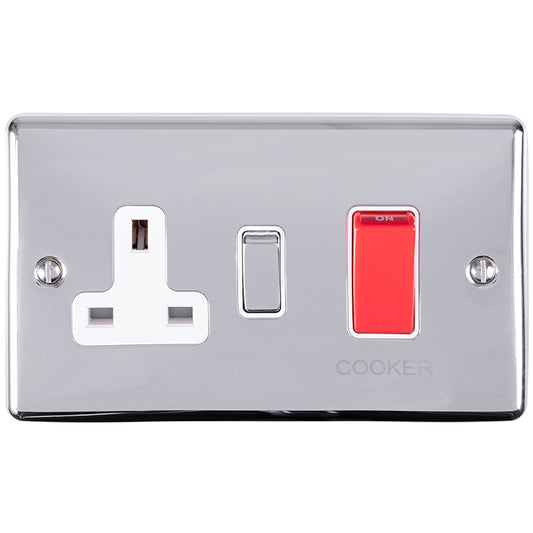 Enhance Decorative 45Amp Switch With A Socket - Polished Chrome