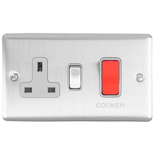 Enhance Decorative 45Amp Switch With A Socket - Satin Stainless