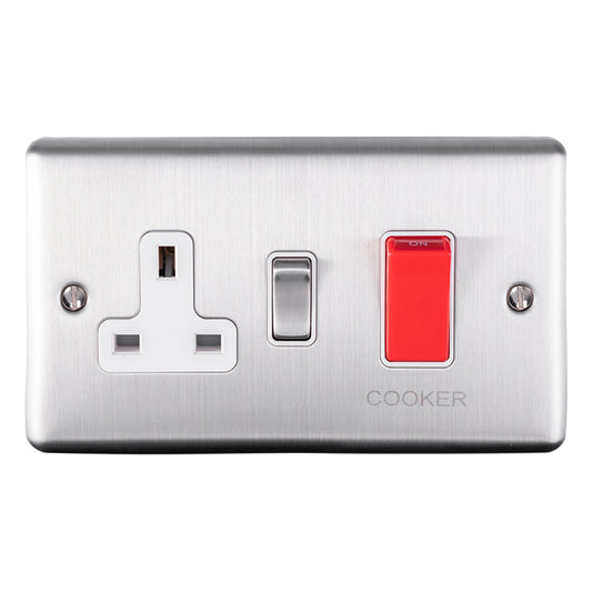 Enhance Decorative 45Amp Switch With A Socket - Satin Stainless