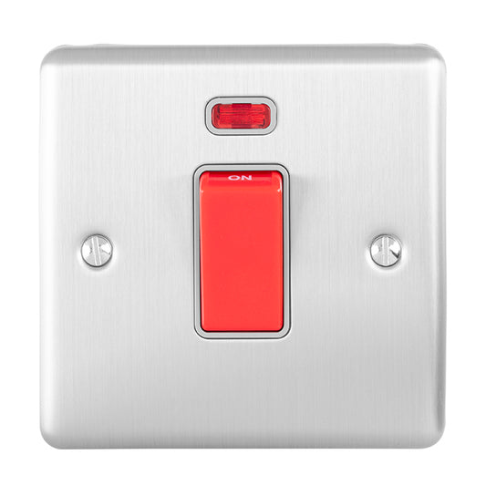 Enhance Decorative 45Amp Switch With Neon Indicator - Satin Stainless