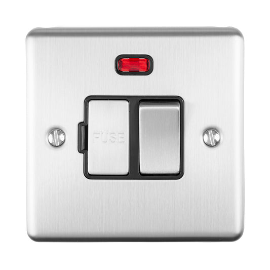 Enhance Decorative Switched Fuse Spur With Neon Indicator - Satin Stainless