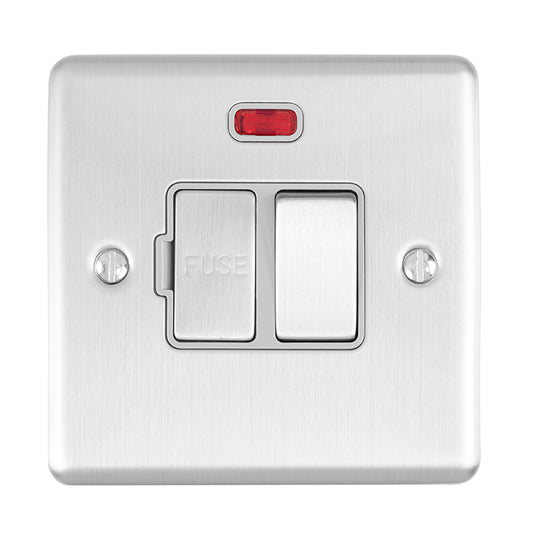 Enhance Decorative Switched Fuse Spur With Neon Indicator - Satin Stainless