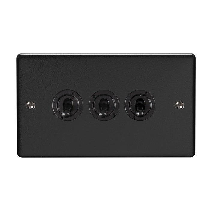 Enhance Decorative 3 Gang Toggle Switch - Matt Black