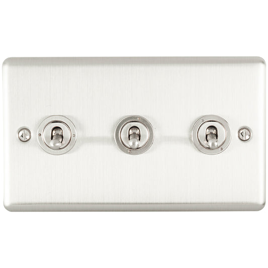 Enhance Decorative 3 Gang Toggle Switch - Satin Stainless