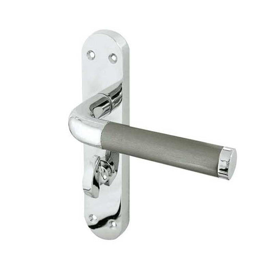 Twin Suite Door Handle on Bathroom Plate Polished Chrome/Satin Chrome