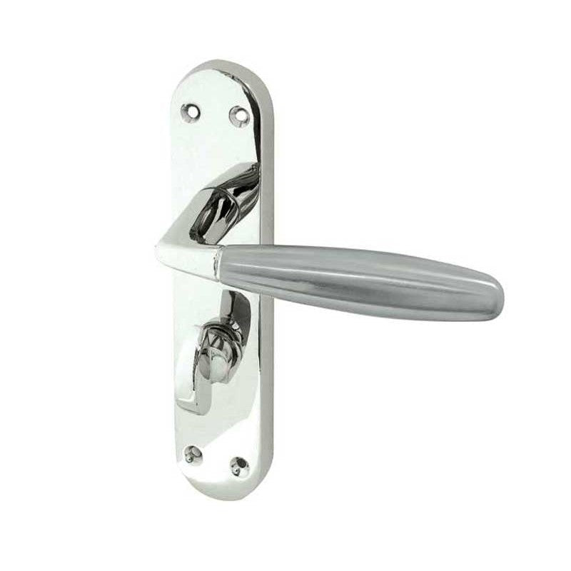 Stylo Suite Door Handle on Bathroom Plate Polished Chrome/Satin Chrome