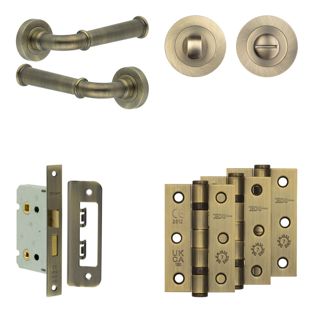 Complete Classic Door Handle Pack - Bathroom - Antique Brass - 65mm / 3" / Designer Round Turn & Release