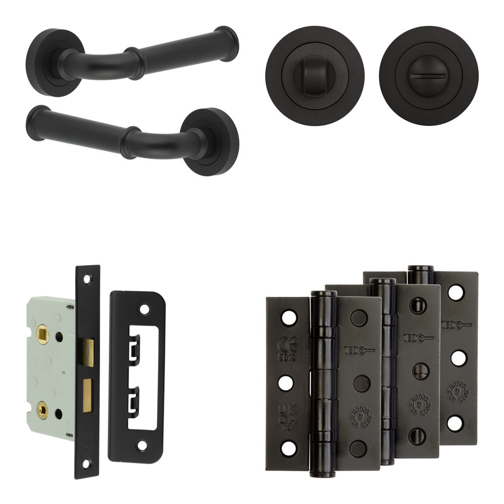 Complete Classic Door Handle Pack - Bathroom - Black - 65mm / 3" / Designer Round Turn & Release