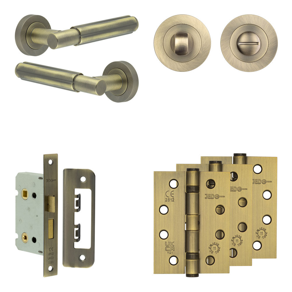 Complete Bloom Door Handle Pack - Bathroom - Antique Brass - 65mm / 4" / Designer Round Turn & Release
