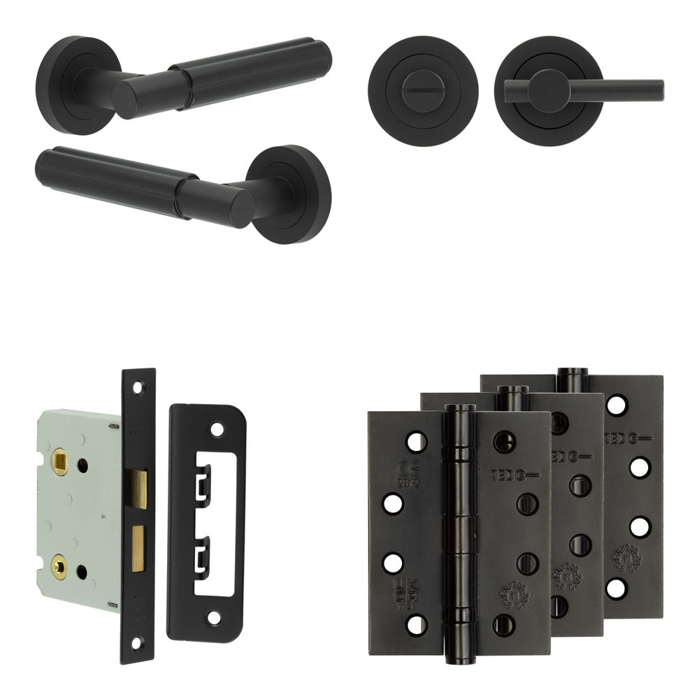 Complete Bloom Door Handle Pack - Bathroom - Black - 76mm / 4" / Easy Thumb Turn & Lock