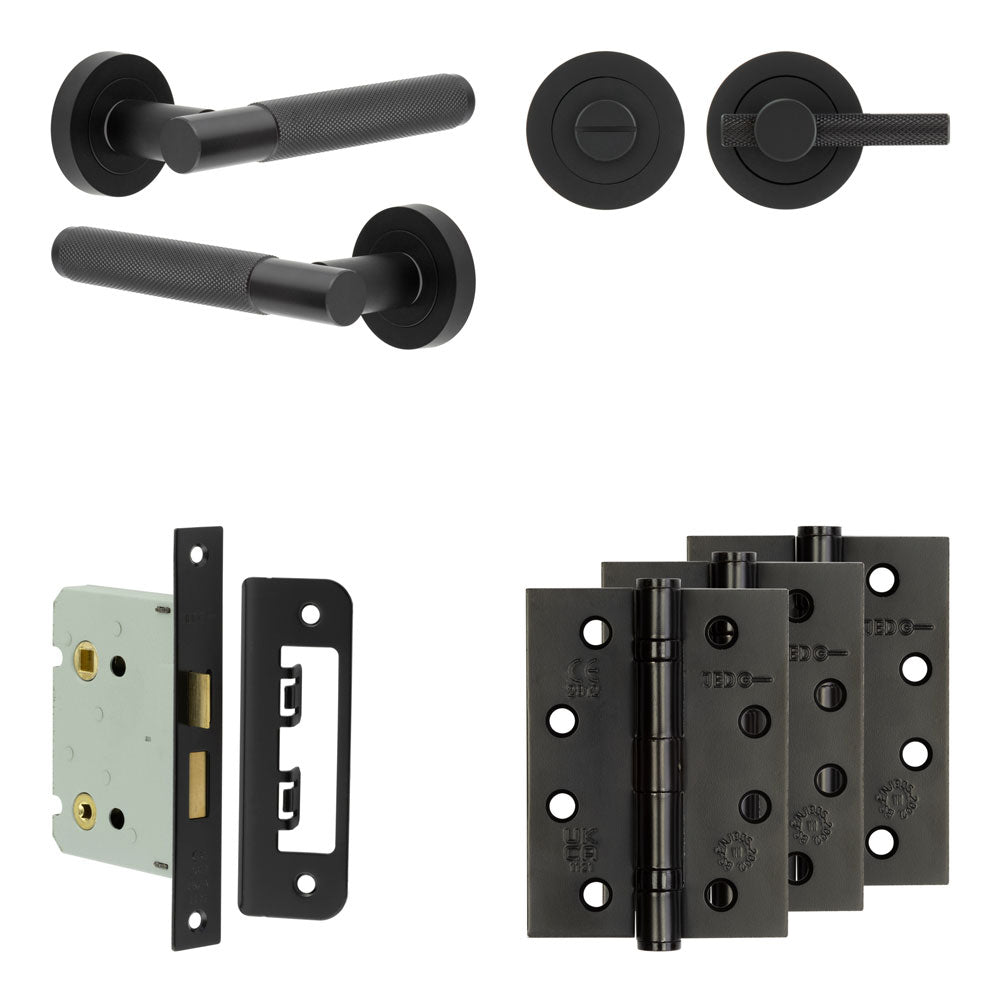 Complete Bari Door Handle Pack - Bathroom - Black - 76mm / 4" / Bari Knurled Turn & Release