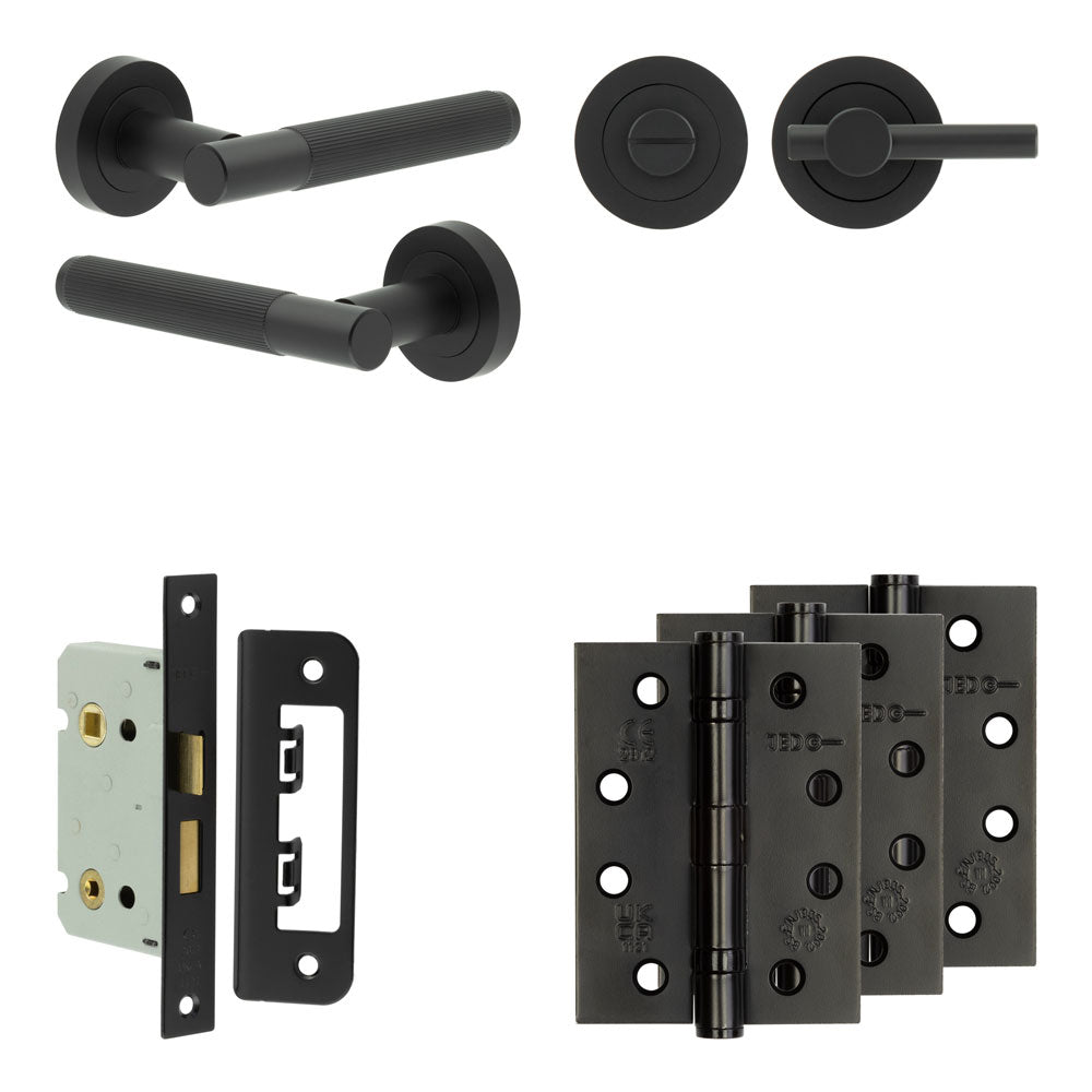 Complete Venice Door Handle Pack - Bathroom - Black - 65mm / 4" / Easy Thumb Turn & Lock
