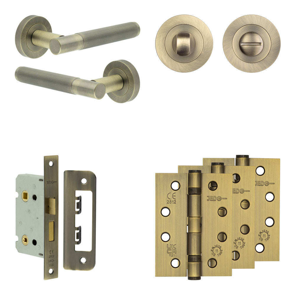 Complete Venice Door Handle Pack - Bathroom - Antique Brass - 65mm / 4" / Designer Round Turn & Release