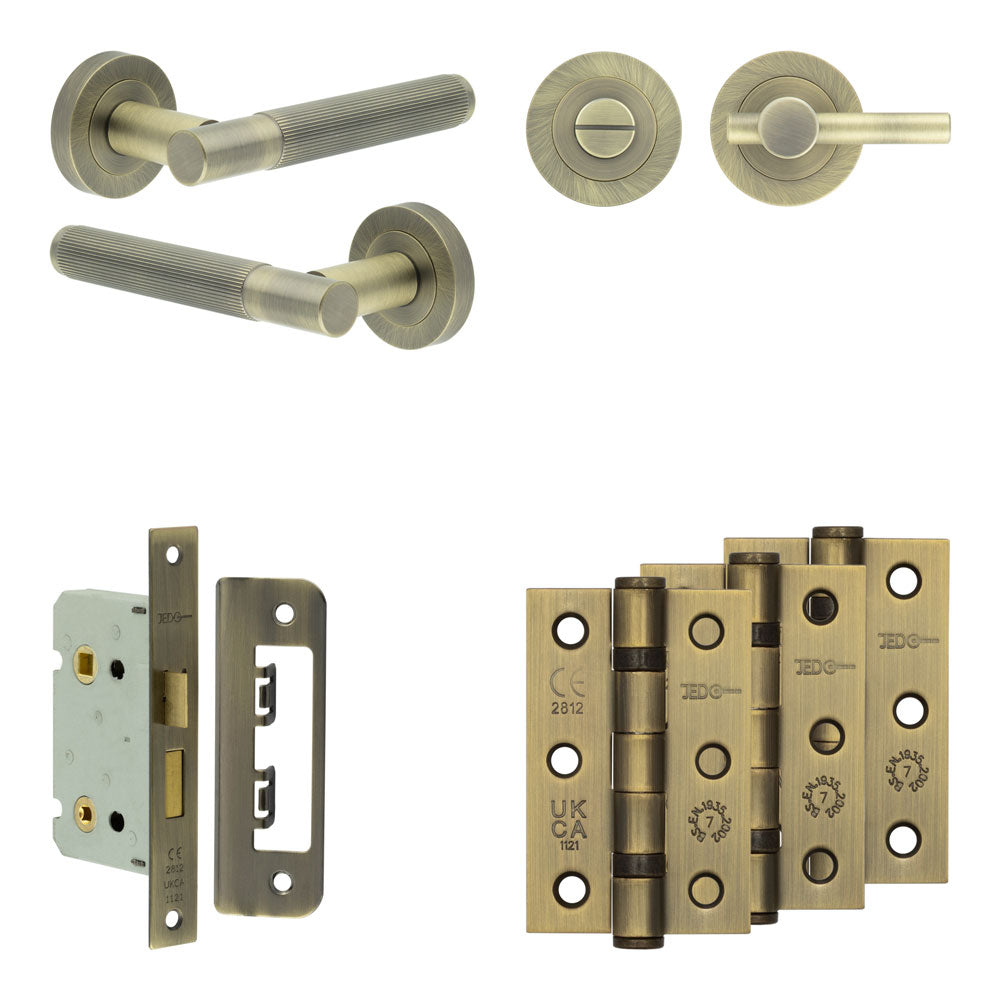 Complete Venice Door Handle Pack - Bathroom - Antique Brass - 65mm / 3" / Easy Thumb Turn & Lock