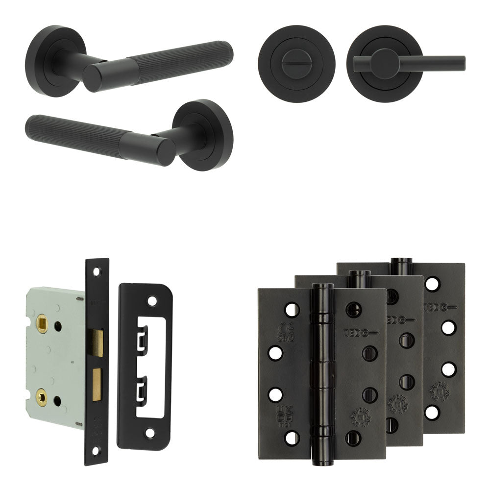 Complete Venice Door Handle Pack - Bathroom - Black - 76mm / 4" / Easy Thumb Turn & Lock