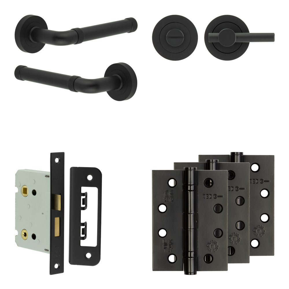 Complete Midtown Door Handle Pack - Bathroom - Black - 76mm / 4" / Easy Thumb Turn & Lock