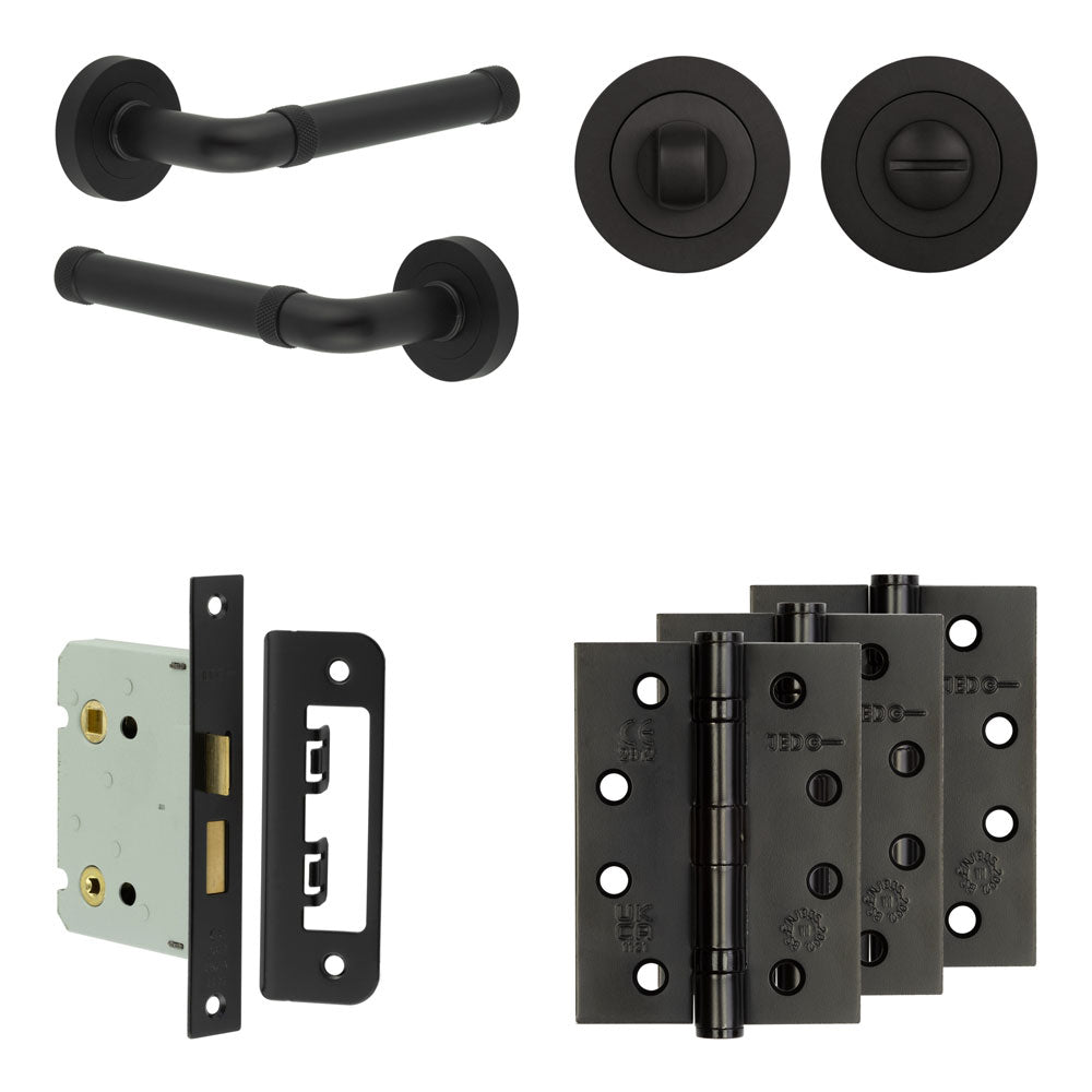 Complete Midtown Door Handle Pack - Bathroom - Black - 76mm / 4" / Designer Round Turn & Release