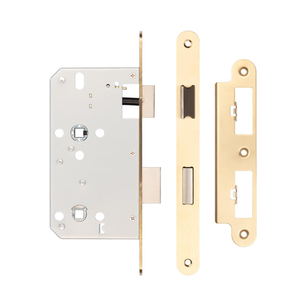 Jedo 72mm Din Bathroom Locks - Radiused / Satin Brass