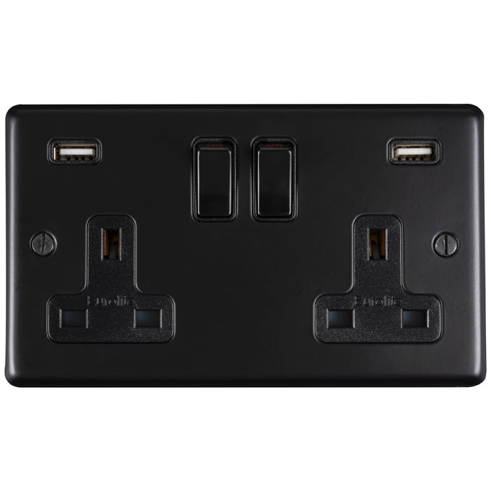 Stainless steel 2 Gang Usb Socket - Matt Black