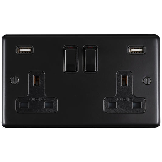 Stainless steel 2 Gang Usb Socket - Matt Black