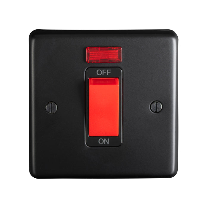 Stainless steel 45Amp Switch With Neon Indicator - Matt Black