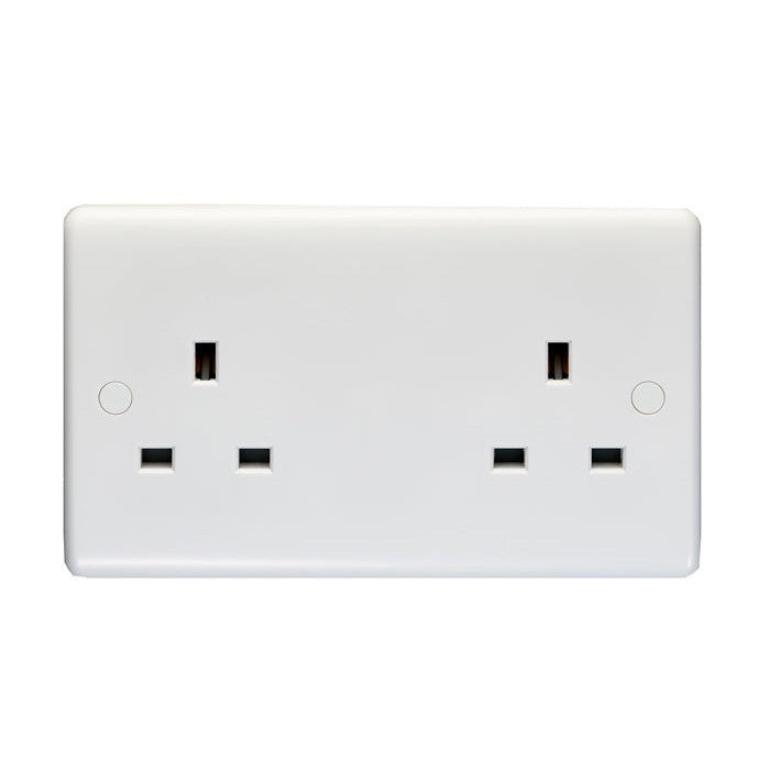 Enhance White Plastic 2 Gang Unswitched Socket - White