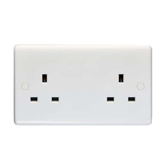 Enhance White Plastic 2 Gang Unswitched Socket - White