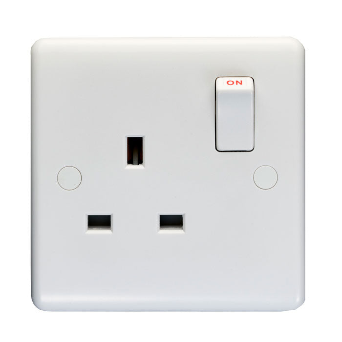 Enhance White Plastic 1 Gang Switched Socket Single Pole - White