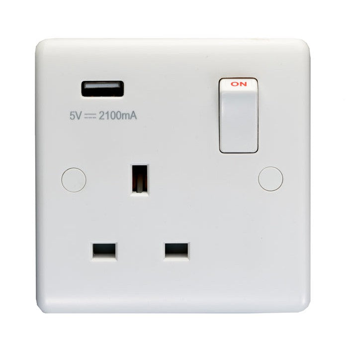 Enhance White Plastic 1 Gang Usb Socket - White