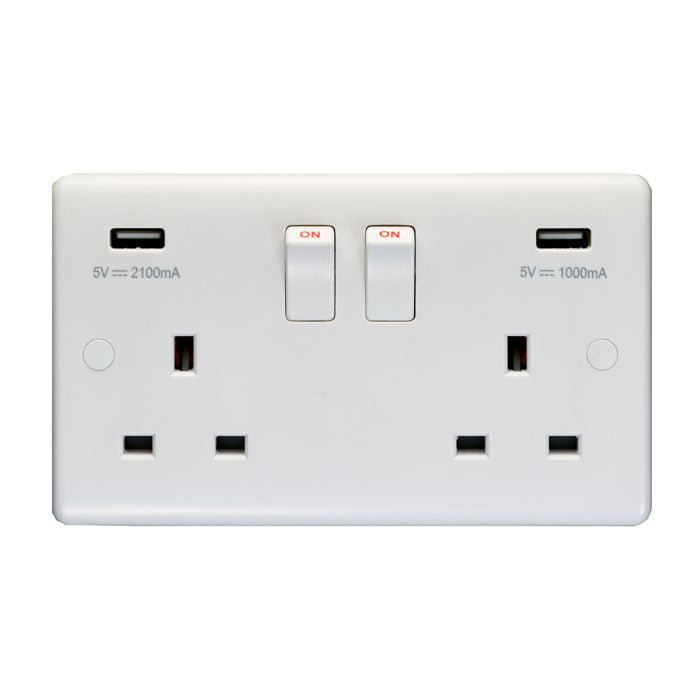 Enhance White Plastic 2 Gang Usb Socket - White