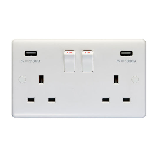 Enhance White Plastic 2 Gang Usb Socket - White