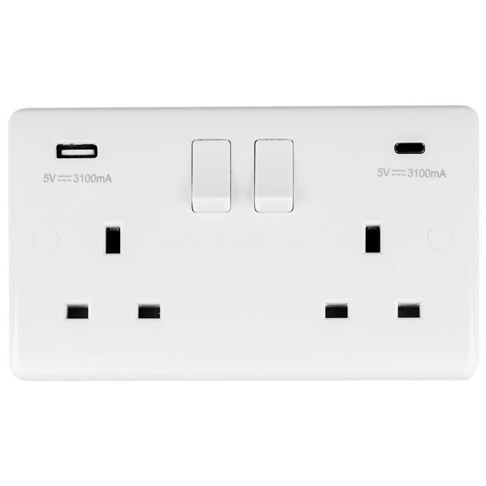 Enhance White Plastic Enhance White Plastic 2 Gang Usb C Socket - White