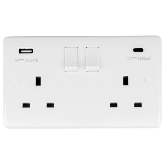 Enhance White Plastic Enhance White Plastic 2 Gang Usb C Socket - White