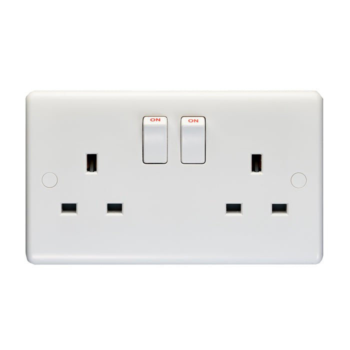 Enhance White Plastic 2 Gang Switched Socket Double Poled - White