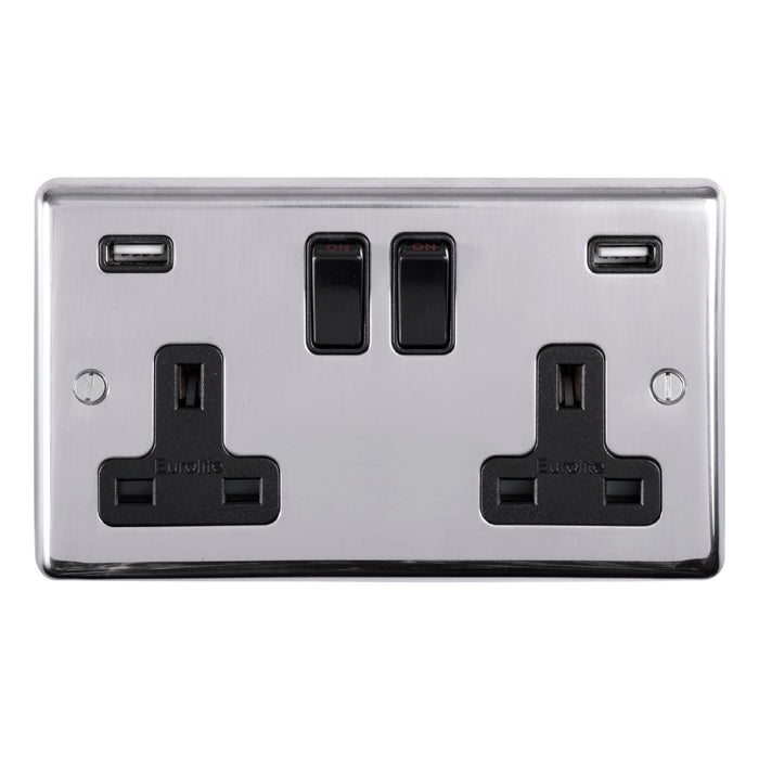 Stainless steel 2 Gang Usb Socket - Polished Stainless Steel