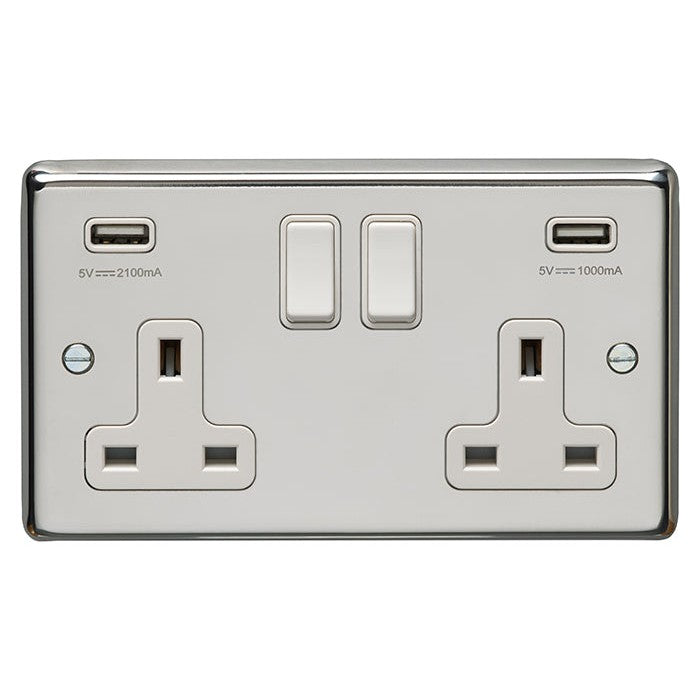 Stainless steel 2 Gang Usb Socket - Polished Stainless Steel