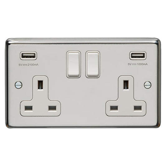 Stainless steel 2 Gang Usb Socket - Polished Stainless Steel