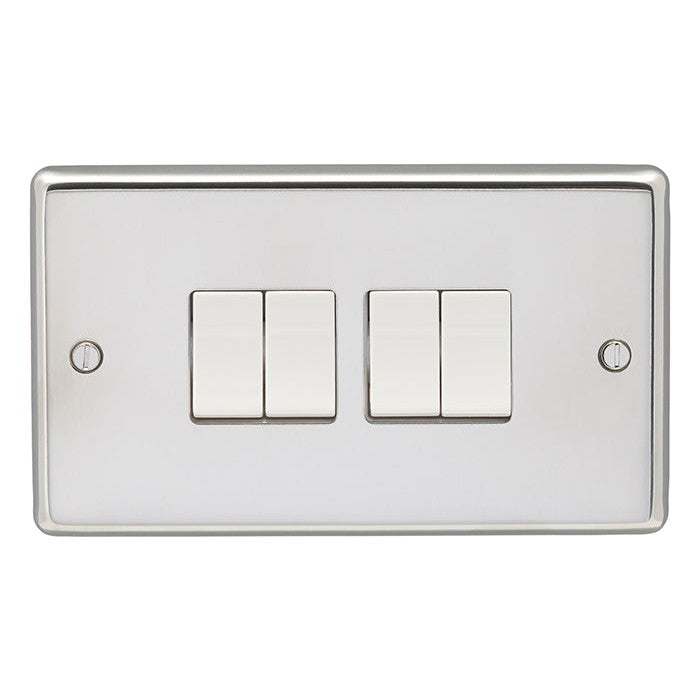 Stainless steel 4 Gang Switch - Polished Stainless Steel