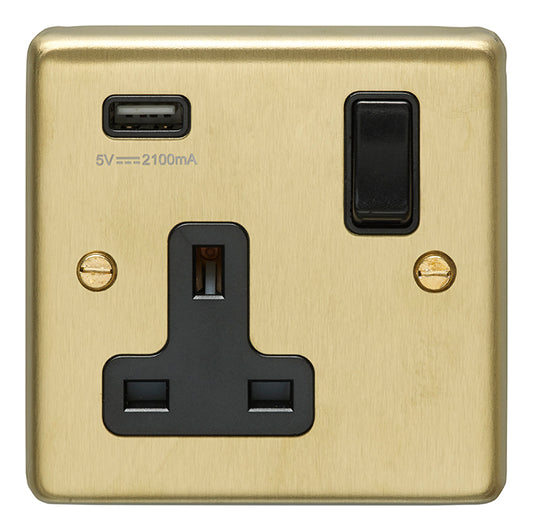 Stainless steel 1 Gang Usb Socket - Satin Brass