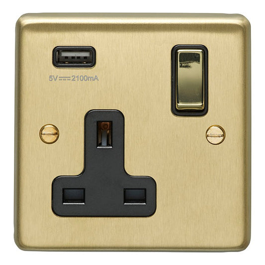 Stainless steel 1 Gang Usb Socket - Satin Brass