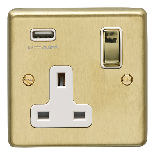 Stainless steel 1 Gang Usb Socket - Satin Brass