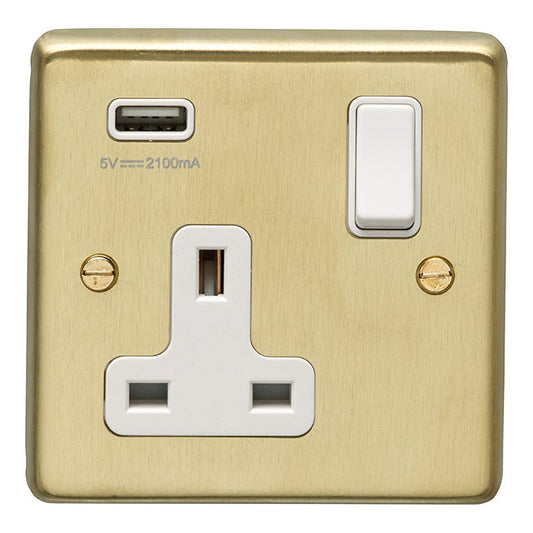 Stainless steel 1 Gang Usb Socket - Satin Brass