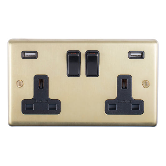 Stainless steel 2 Gang Usb Socket - Satin Brass