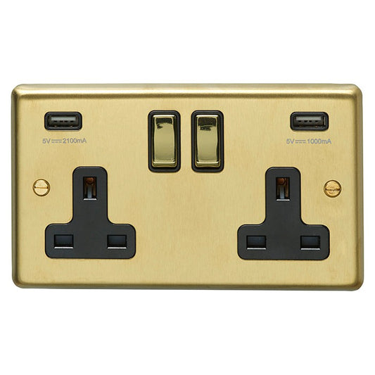 Stainless steel 2 Gang Usb Socket - Satin Brass